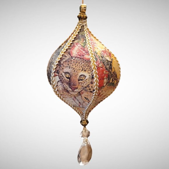 OOAK Upcycled Paper Ornament Fancy Christmas Cats Glitter Chandelier Crystal - Picture 10 of 12